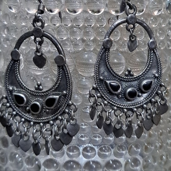925 Sterling Silver Chandelier Dangle Earrings With Black Onyx Gemstone - Picture 2 of 6